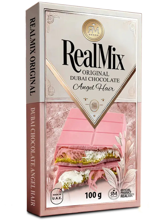 Chocolat RealMix Dubai avec crème de pistache et sucre filé